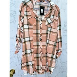 • FASHION NOVA FLANNEL BUTTON UP DRESS •